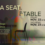 Graphic of table, chairs and dancers for the Sheridan College Theater and Dance production A Seat at the Table