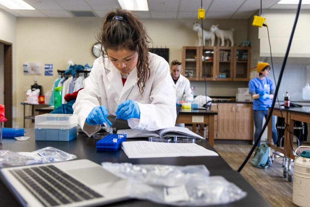Sheridan College student in the science lab in the Mars AG center.