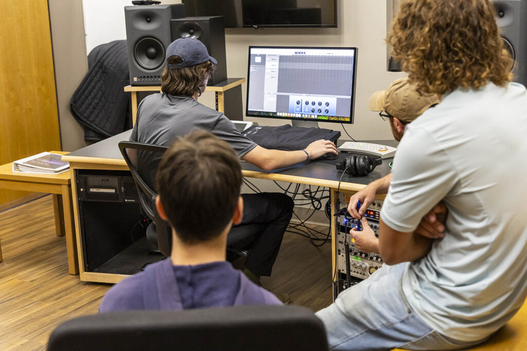 Students working in the recording studio