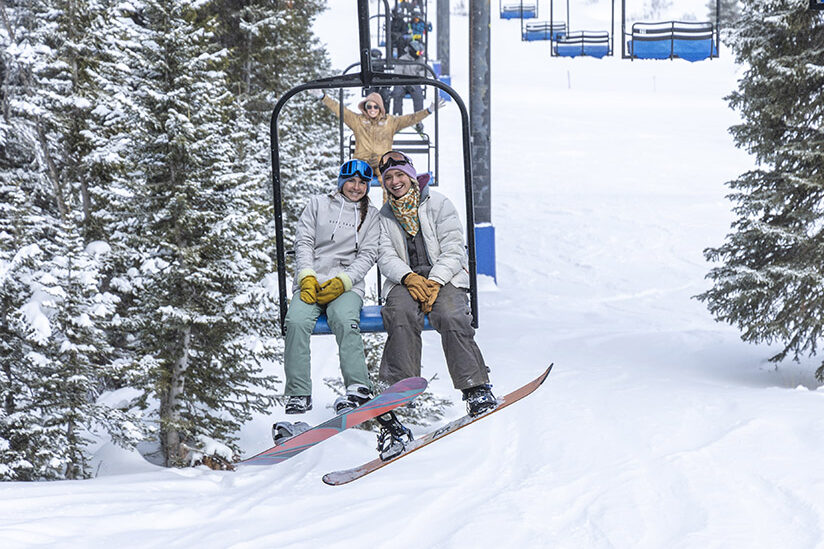 Students riding the chairlift at Antelope Butte Ski Area.
