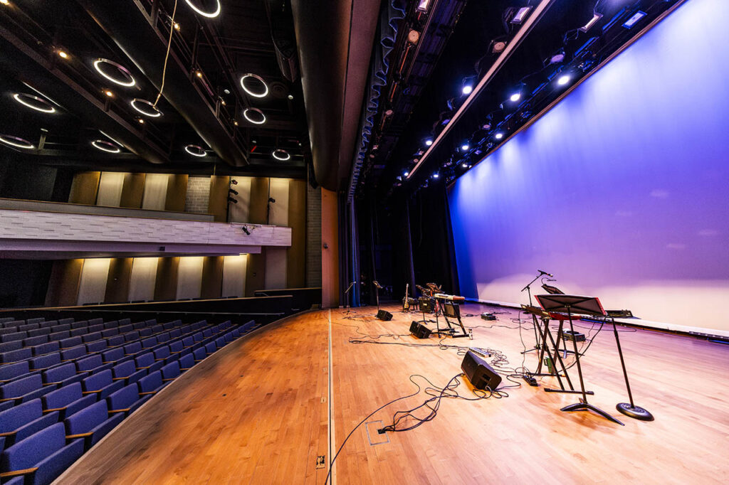 View of the stage at Kinnison Hall