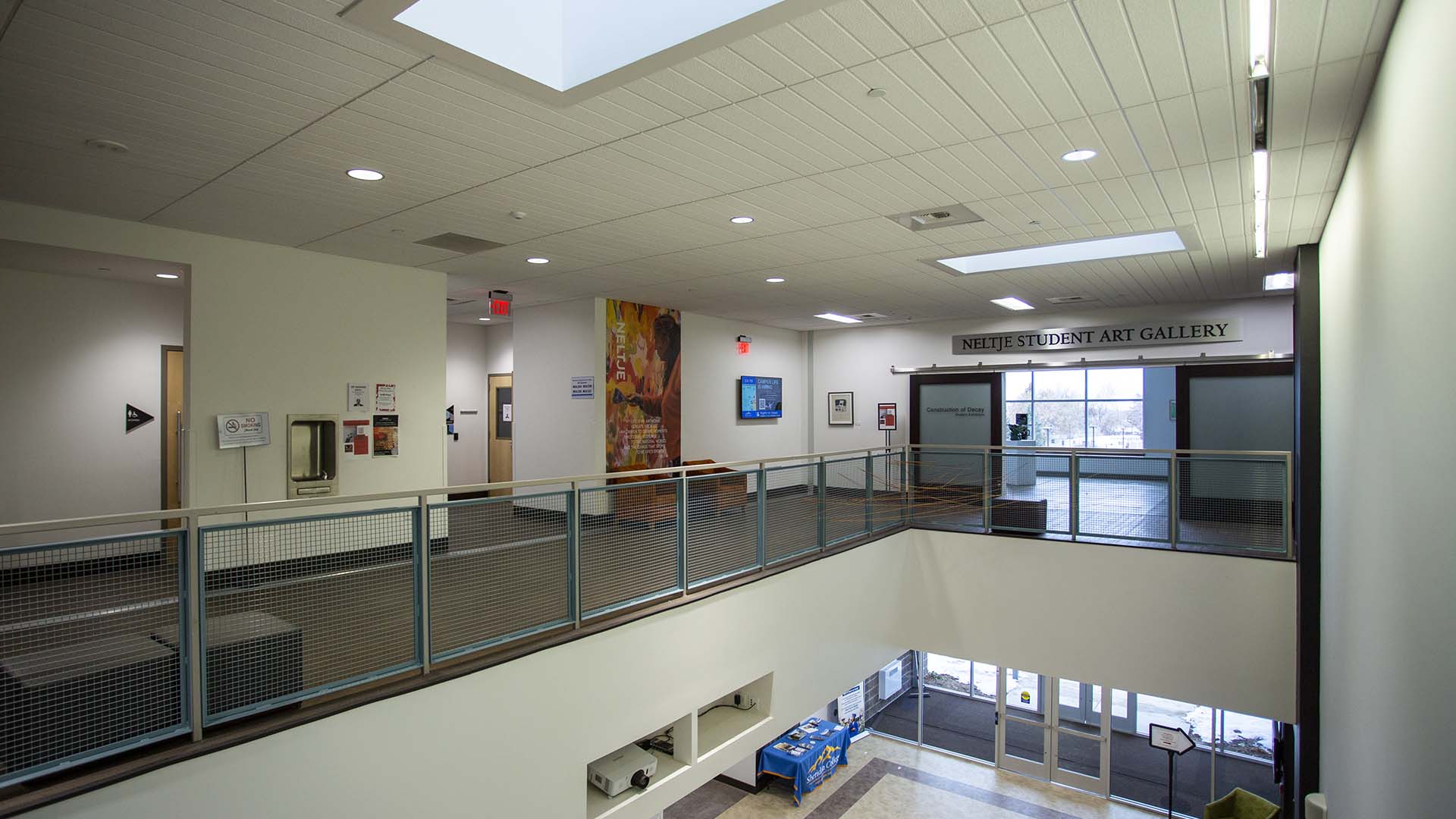 Upstairs photo of the student art gallery