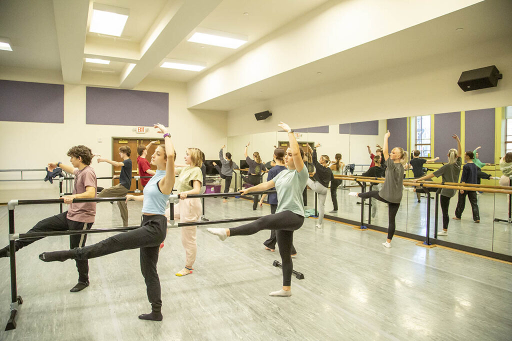Sheridan College dance students using the dance studio at the WYO Performing Arts and Education Center in downtown Sheridan.