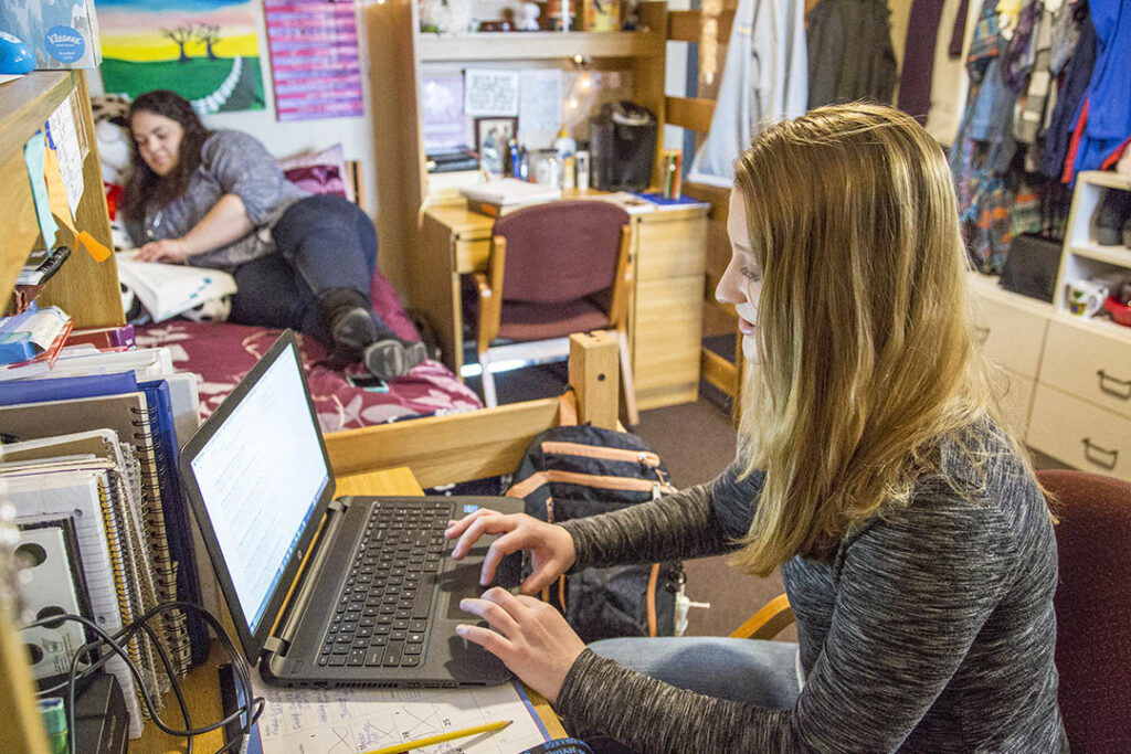 Two students in a double room in Centennial Hall